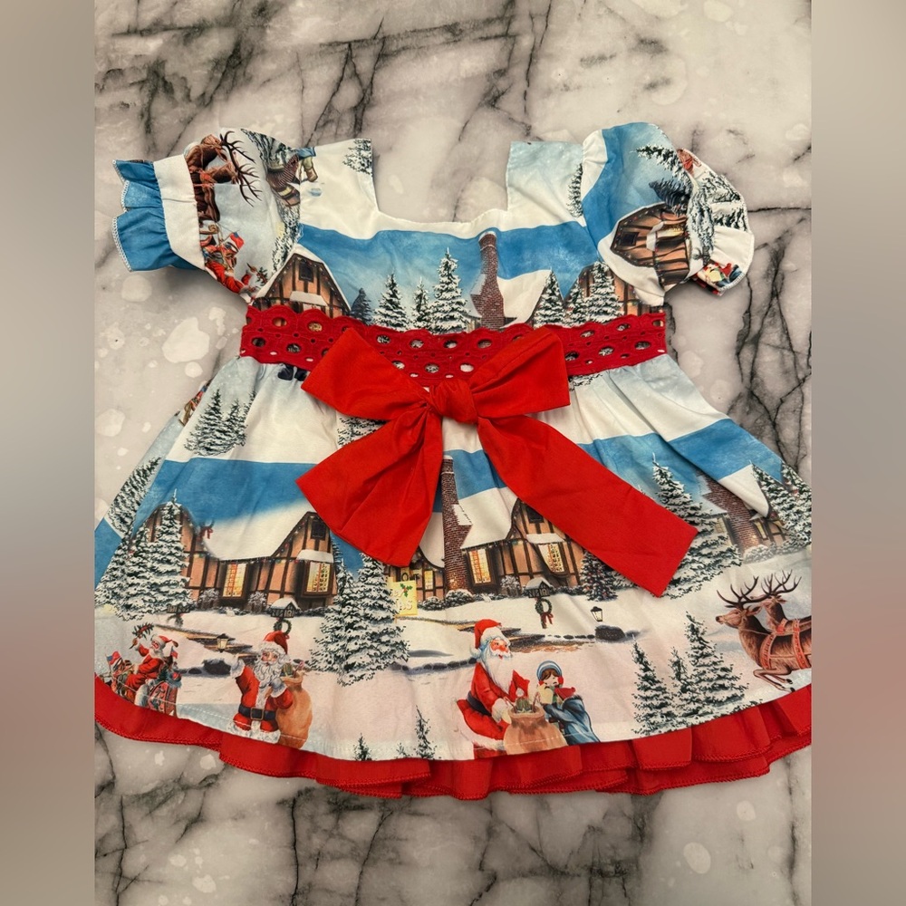 Festive Holiday Dress with Red Bow